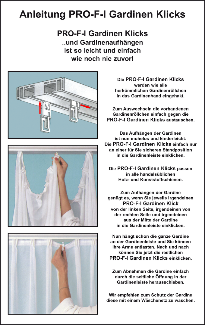 PRO-F-I Gardinenklicks   201-teiliges Set Gardinen Klicks mit Wäschenetz 