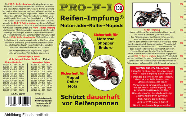 PRO-F-I Reifen-Impfung®  für Motorrad-Roller-Moped bis 130km/h 500ml