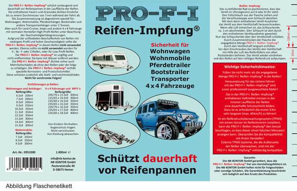 PRO-F-I Reifen-Impfung® für Wohnwagen, Boots,- Pferdetrailer, Transporter, Anhänger 1000ml